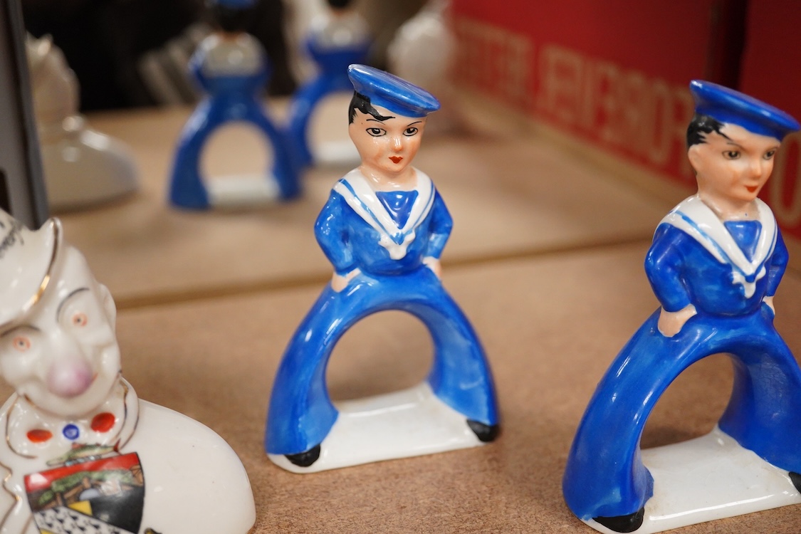 A pair of Art Deco Carltonware ‘sailor napkin rings’ and two Cartlon china crested clowns